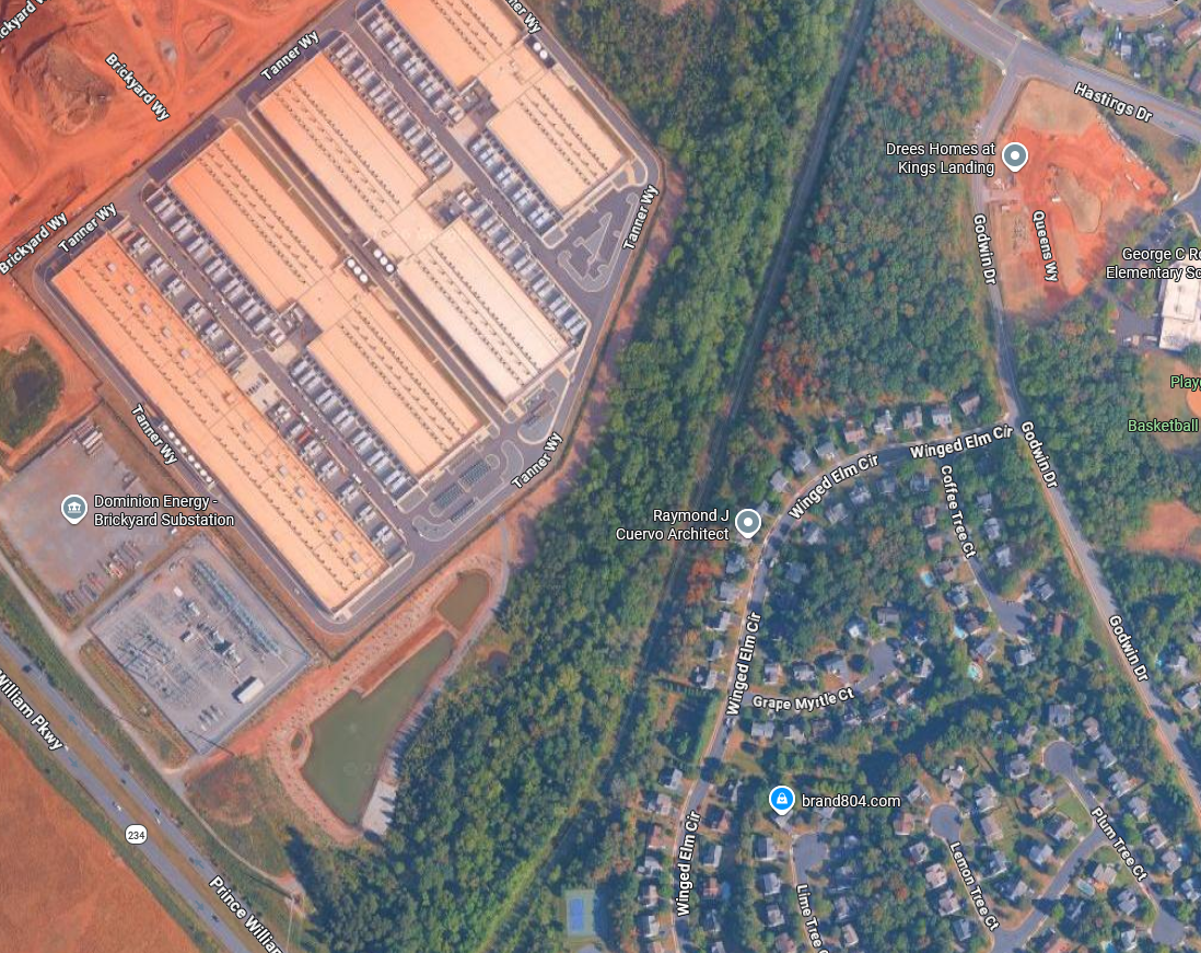 Aerial view of the AWS data center in Prince William County, Virginia