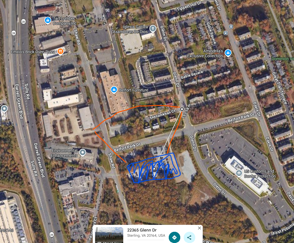 Aerial view of the Vantage data center near homes in Sterling, Virginia